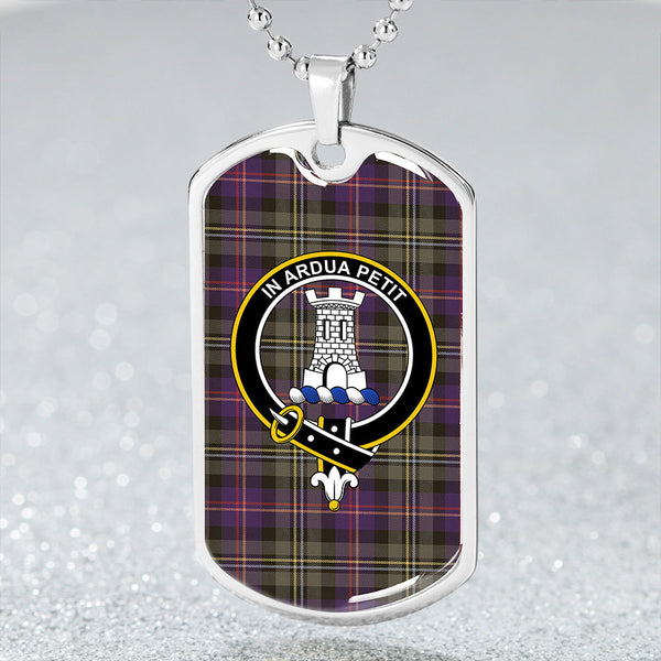 Malcolm 1840 Weathered Clan Badge Classic Tartan Dog Tag Necklace