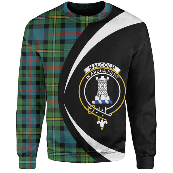 Malcolm Ancient Clan Badge Tartan Sweatshirt Circle Style Personalized