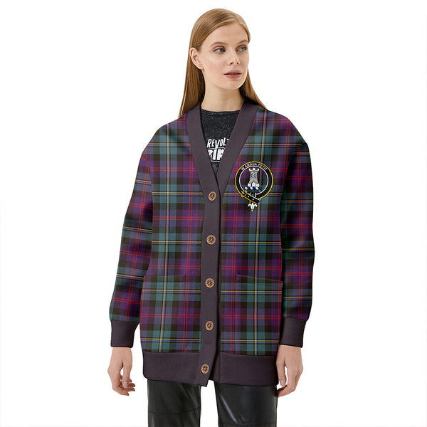 Malcolm Weathered Clan Badge Tartan V-neck Cardigan