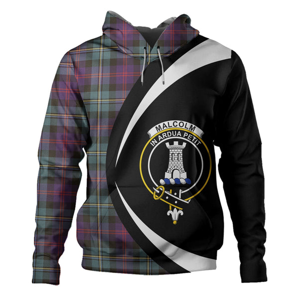 Malcolm Weathered Clan Badge Tartan Hoodie Circle Style