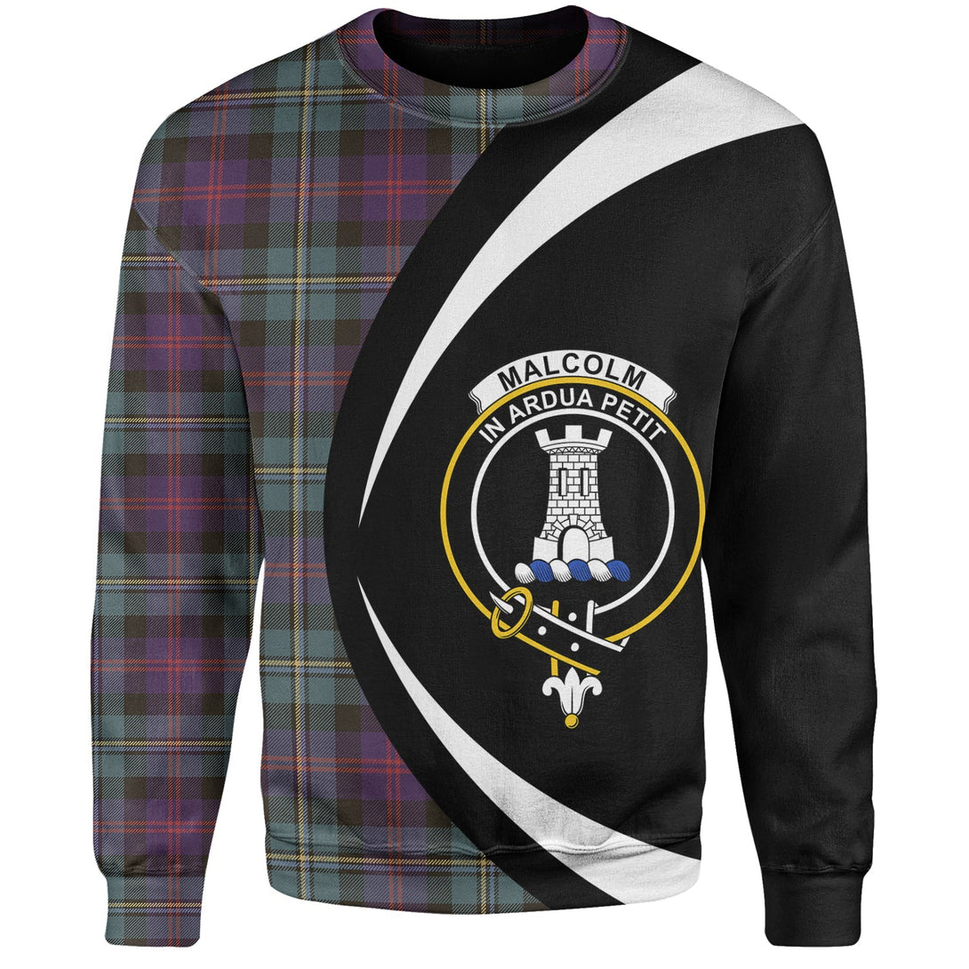 Malcolm Weathered Clan Badge Tartan Sweatshirt Circle Style Personalized