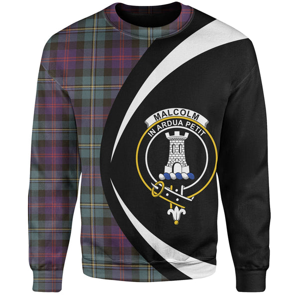 Malcolm Weathered Clan Badge Tartan Sweatshirt Circle Style Personalized