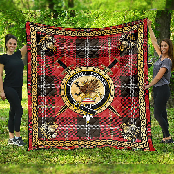 Marjoribanks Weathered Clan Badge Tartan Premium Quilt Celtic Shield