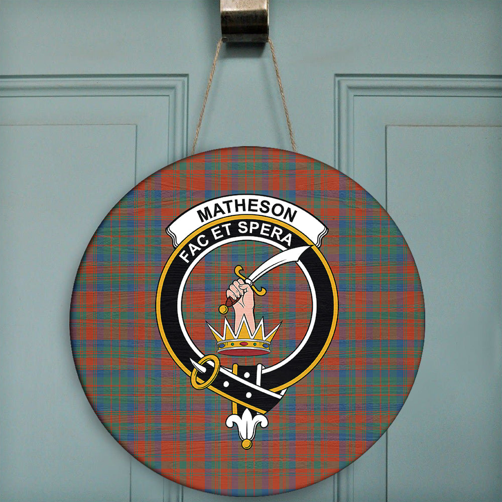 Matheson Ancient Tartan Classic Crest Round Wooden Sign