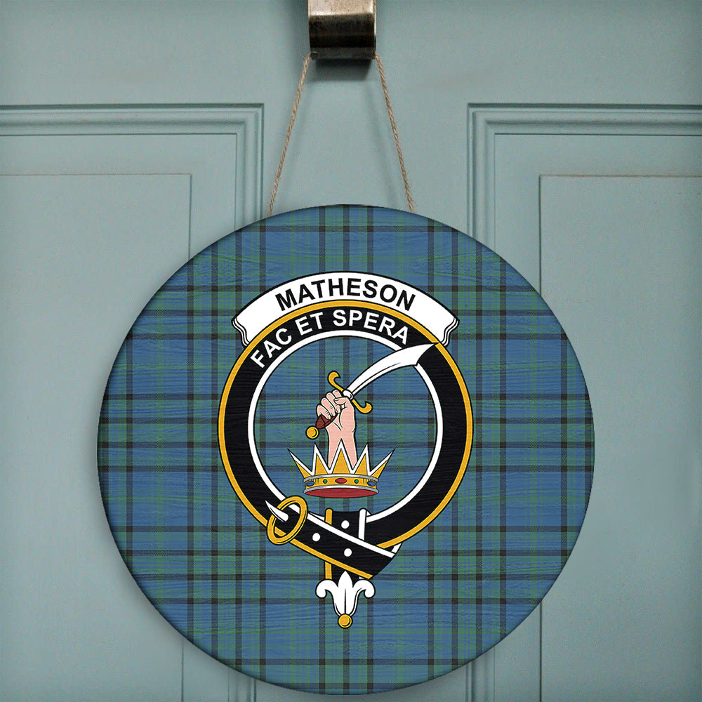 Matheson Hunting Ancient Tartan Classic Crest Round Wooden Sign