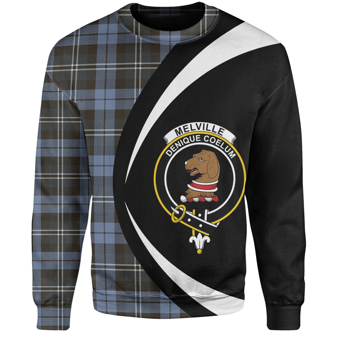 Melville Weathered Clan Badge Tartan Sweatshirt Circle Style Personalized