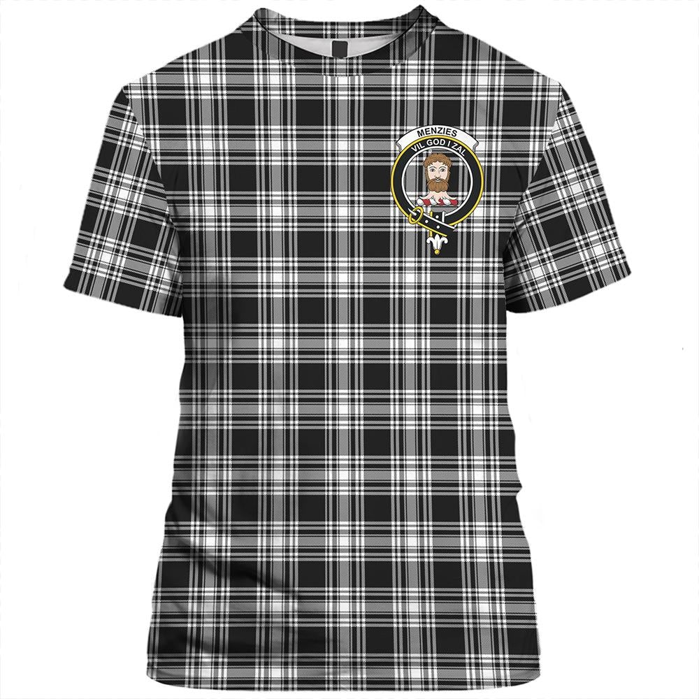 Menzies Black & White Modern Tartan Classic Crest T-Shirt