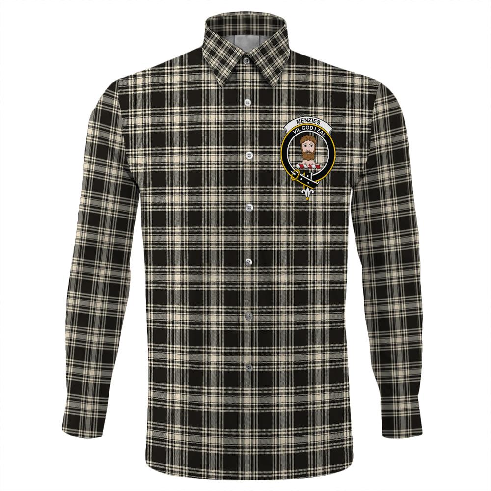 Menzies Black & White Ancient Tartan Classic Crest Long Sleeve Button Shirt