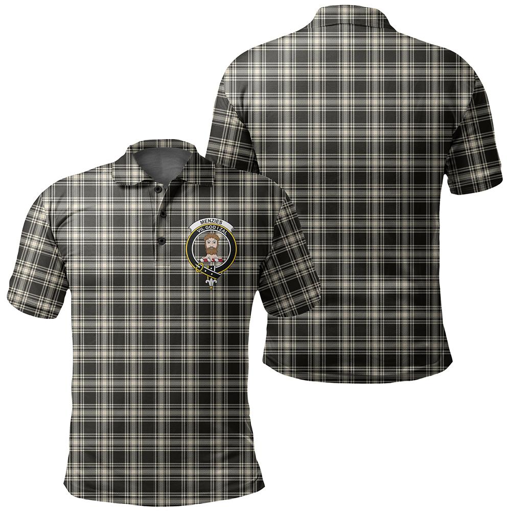 Menzies Black & White Ancient Tartan Classic Crest Polo Shirt