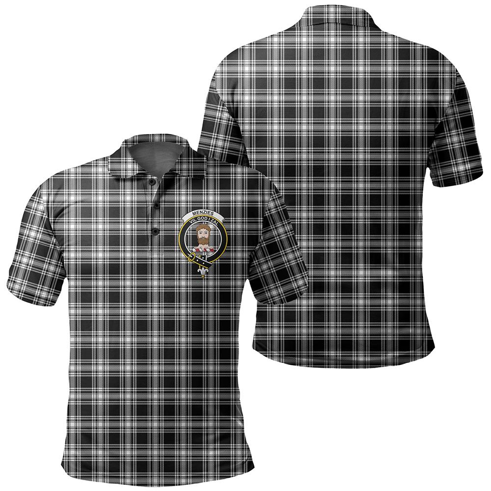 Menzies Black & White Modern Tartan Classic Crest Polo Shirt