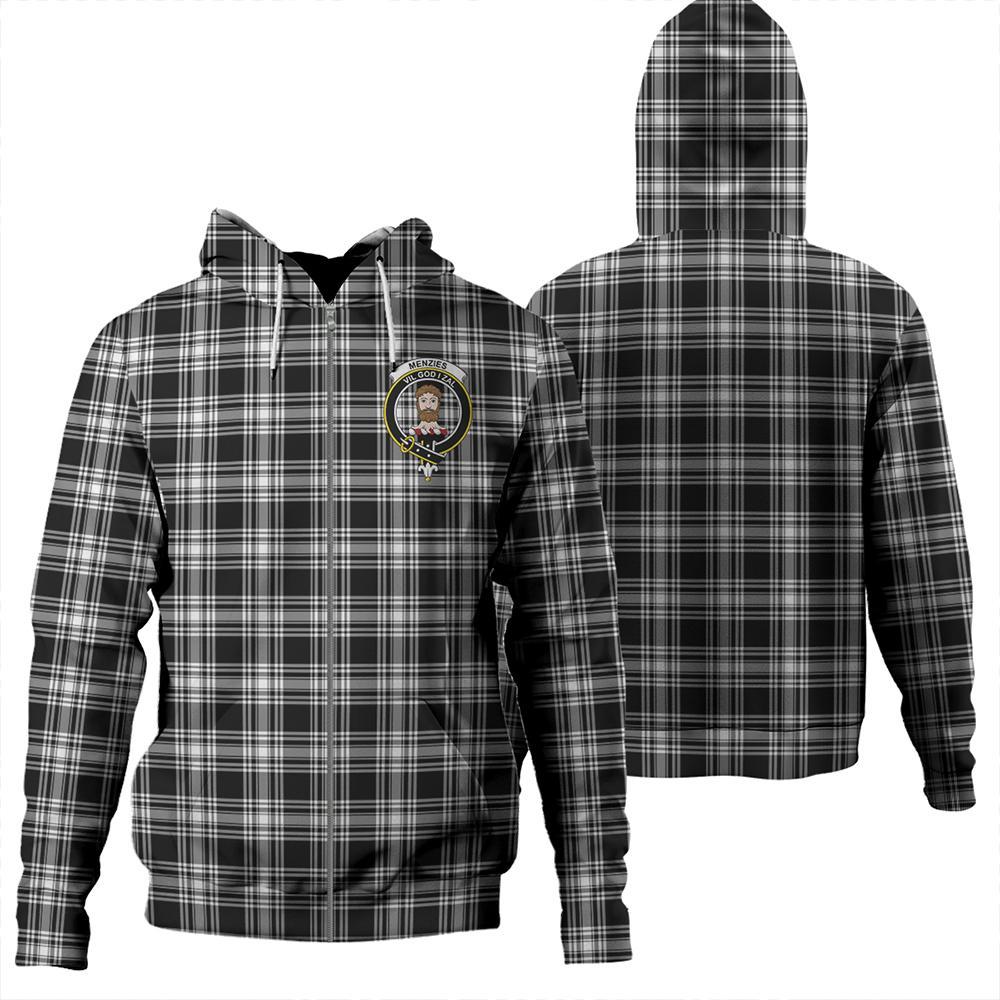 Menzies Black & White Modern Tartan Classic Crest Zipper Hoodie