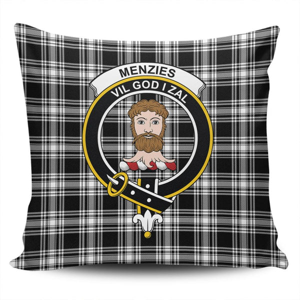 Menzies Black & White Modern Tartan Classic Crest Pillow Cover