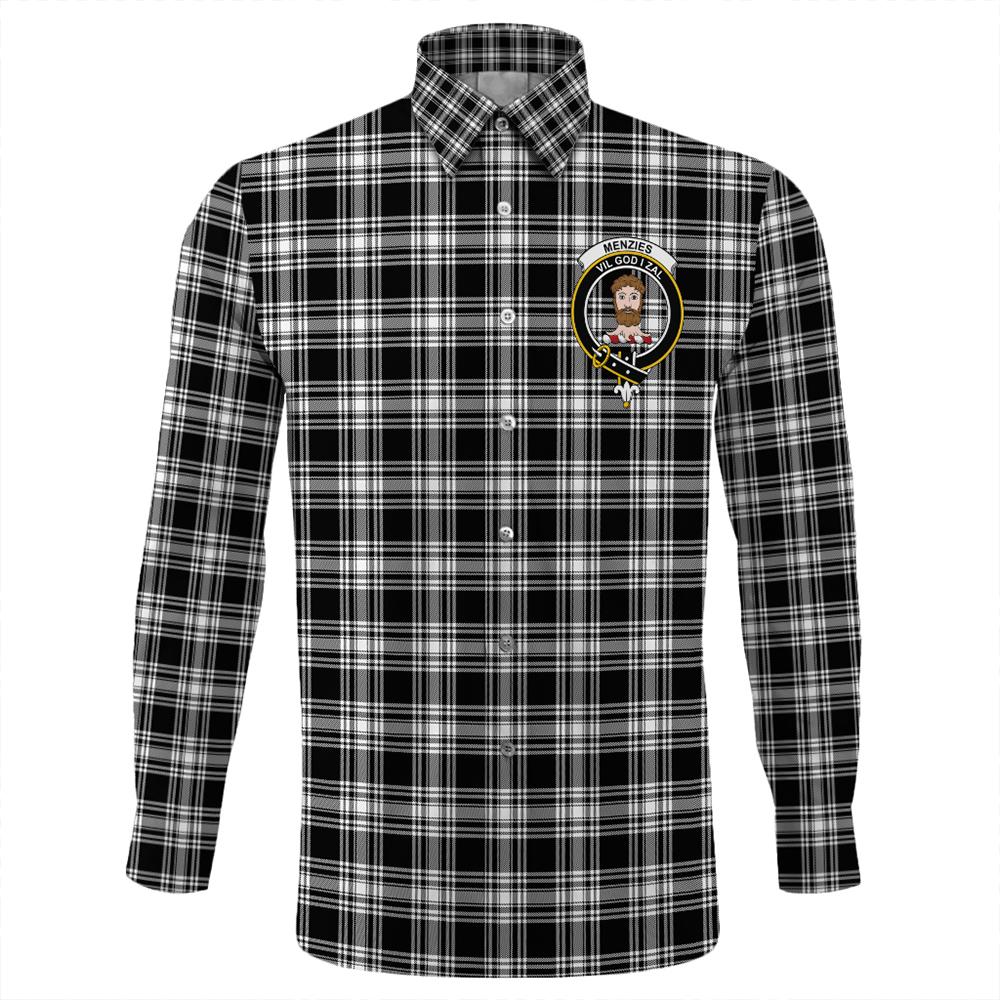 Menzies Black & White Modern Tartan Classic Crest Long Sleeve Button Shirt