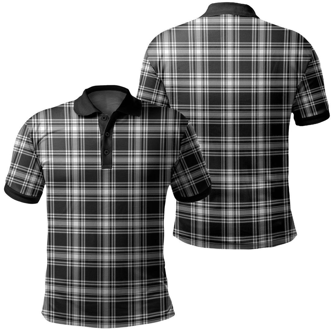 Menzies Black & White Modern Tartan Classic Polo Shirt Black Neck 2 Style