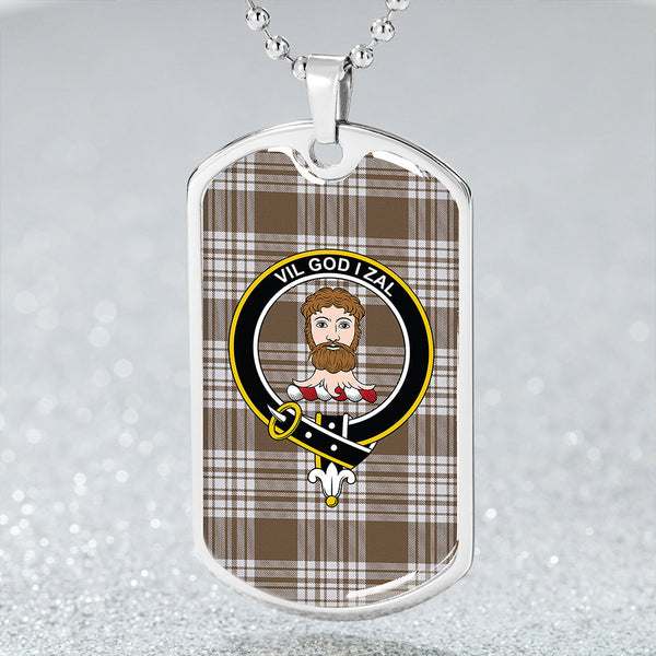 Menzies Brown & White Ancient Clan Badge Classic Tartan Dog Tag Necklace