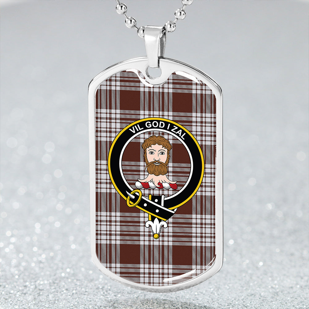 Menzies Brown & White Modern Clan Badge Classic Tartan Dog Tag Necklace