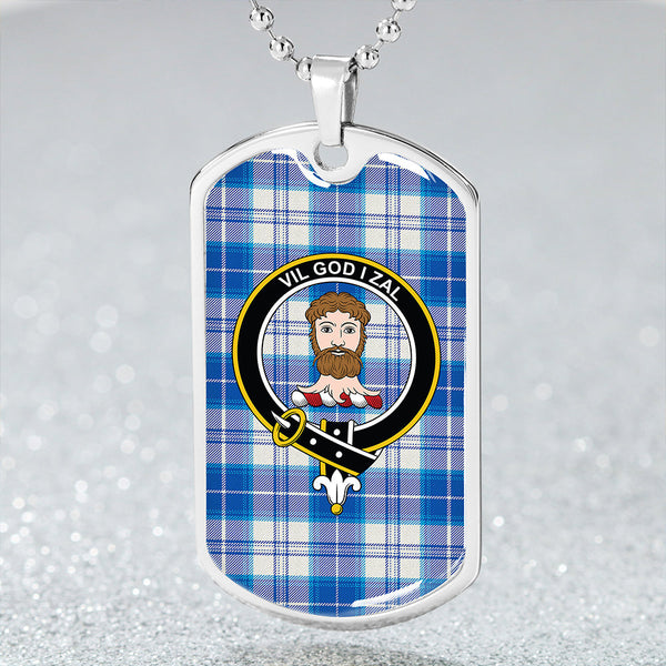 Menzies Dress Dance; Blue Modern Clan Badge Classic Tartan Dog Tag Necklace