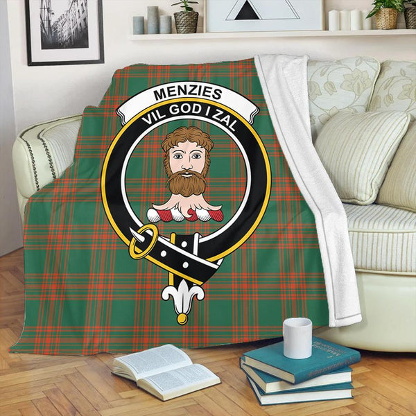 Menzies Green Ancient Tartan Crest Premium Blanket