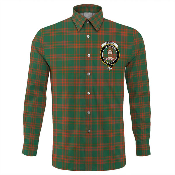 Menzies Green Ancient Tartan Classic Crest Long Sleeve Button Shirt