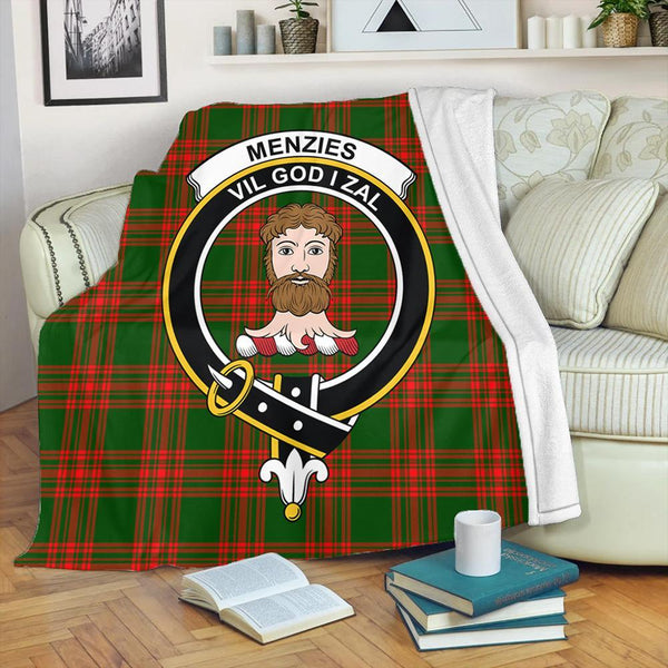 Menzies Green Modern Tartan Crest Premium Blanket