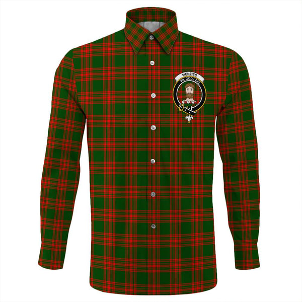 Menzies Green Modern Tartan Classic Crest Long Sleeve Button Shirt