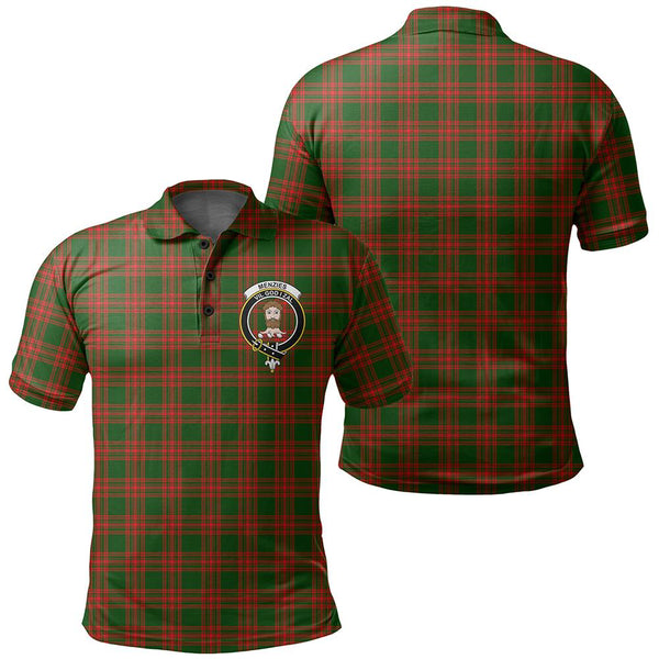 Menzies Green Modern Tartan Classic Crest Polo Shirt