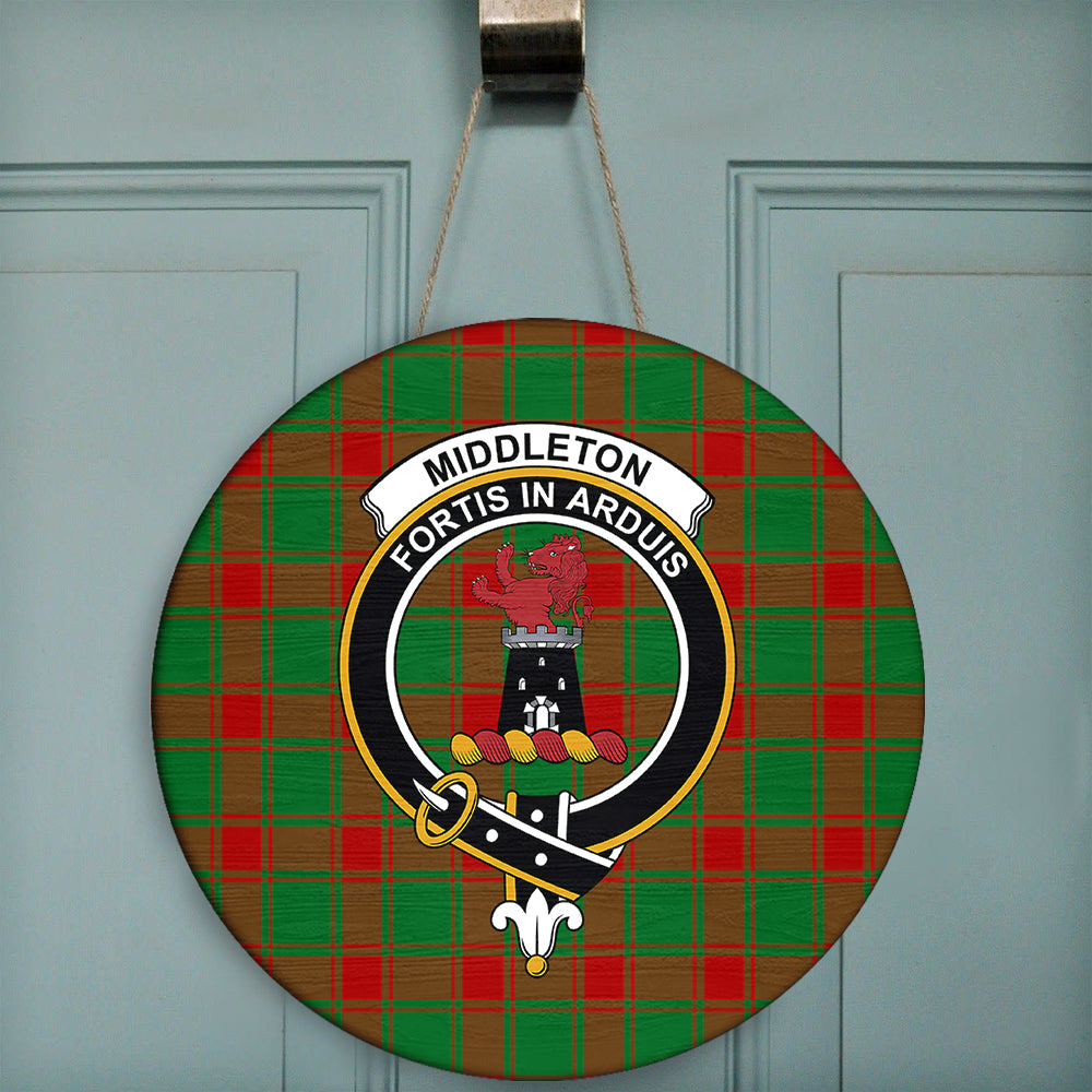 Middleton Modern Tartan Classic Crest Round Wooden Sign