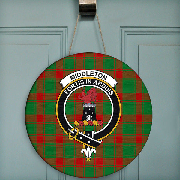 Middleton Modern Tartan Classic Crest Round Wooden Sign