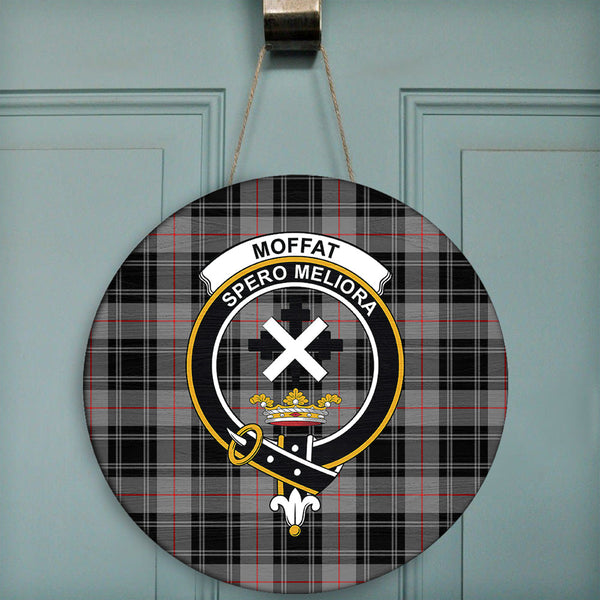 Moffat Modern Tartan Classic Crest Round Wooden Sign