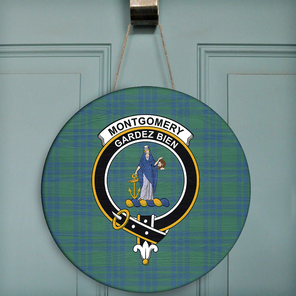 Montgomery Ancient Tartan Classic Crest Round Wooden Sign