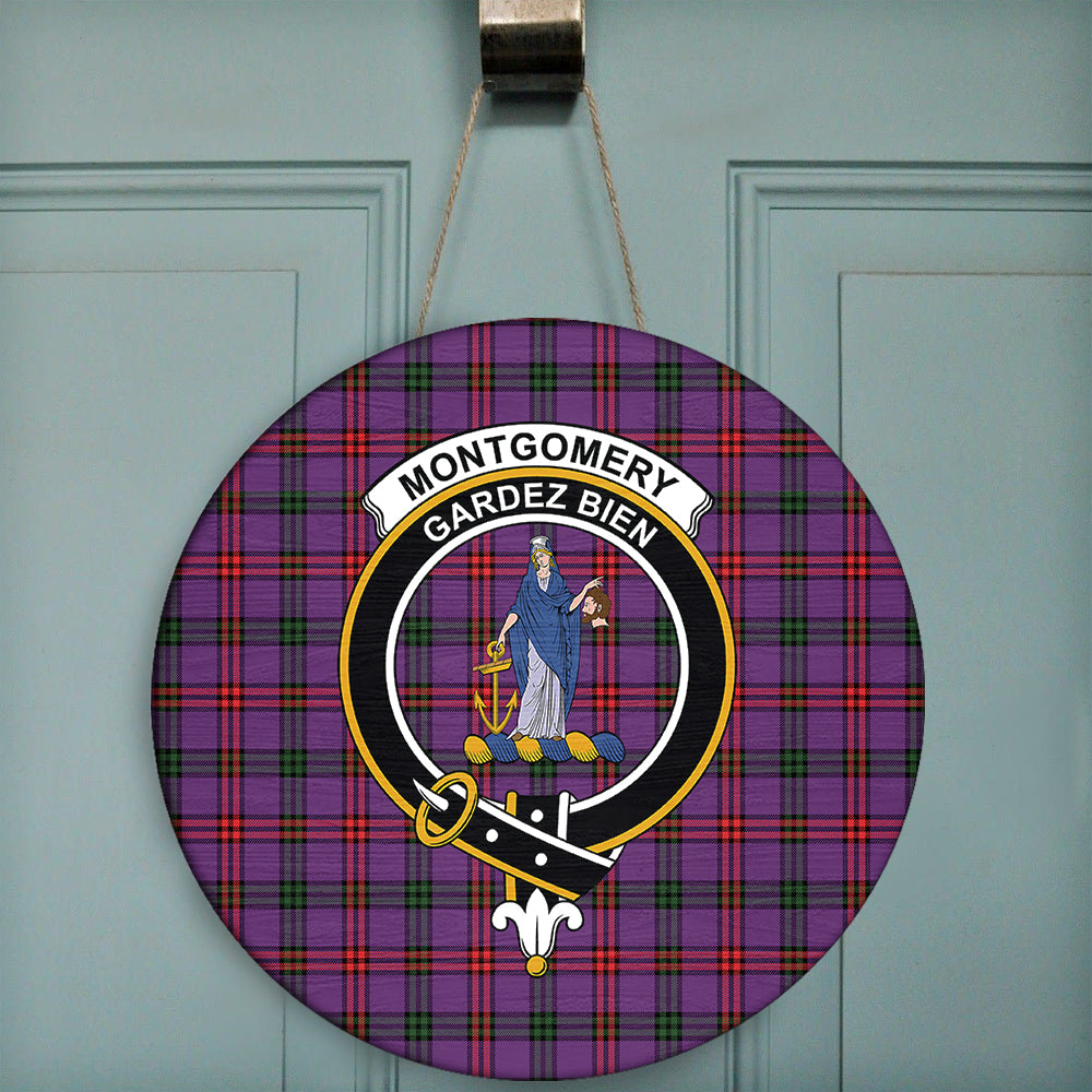 Montgomery Modern Tartan Classic Crest Round Wooden Sign