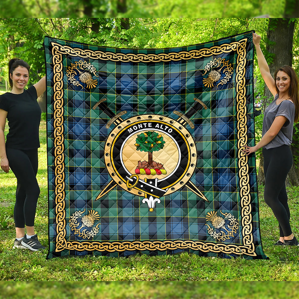 Mouat Clan Badge Tartan Premium Quilt Celtic Shield