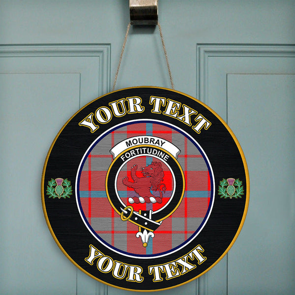 Moubray Tartan Crest Round Wooden Sign Thistle Memory Style