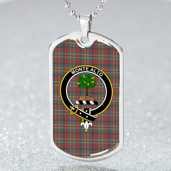 Mowat Sir Oliver Weathered Clan Badge Classic Tartan Dog Tag Necklace