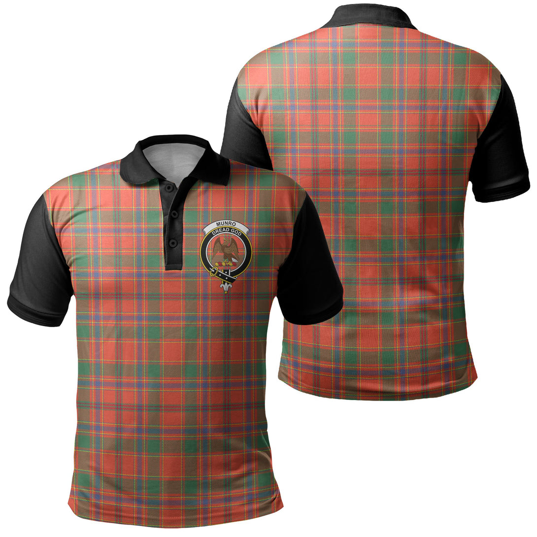 Munro Ancient Tartan Crest Polo Shirt Black Neck 1 Style