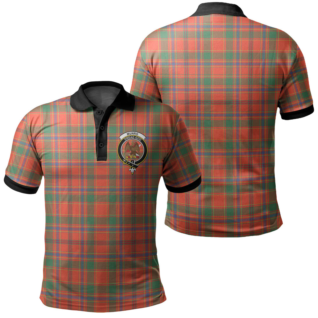 Munro Ancient Tartan Crest Polo Shirt Black Neck 2 Style