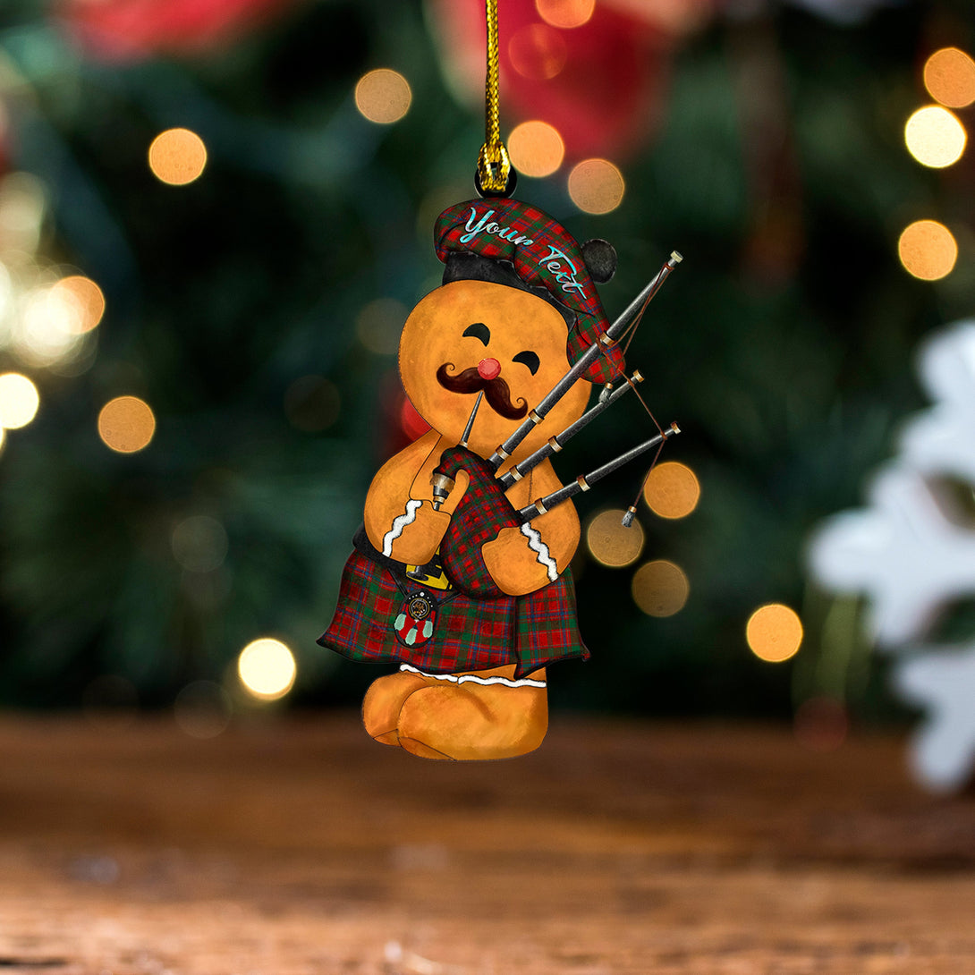 Munro Ancient Clan Badge Tartan Wood Acrylic Ornament Gingerbread Bagpipe Personalized