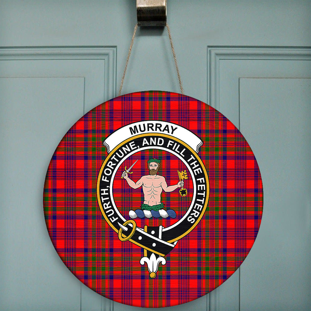 Murray of Tulloch Modern Tartan Classic Crest Round Wooden Sign