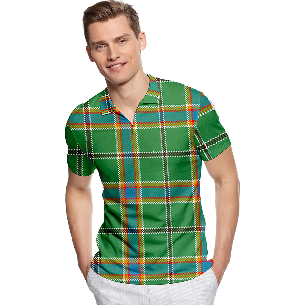 O'Buckley Modern Tartan Classic Lapel Zip Short Sleeve Polo