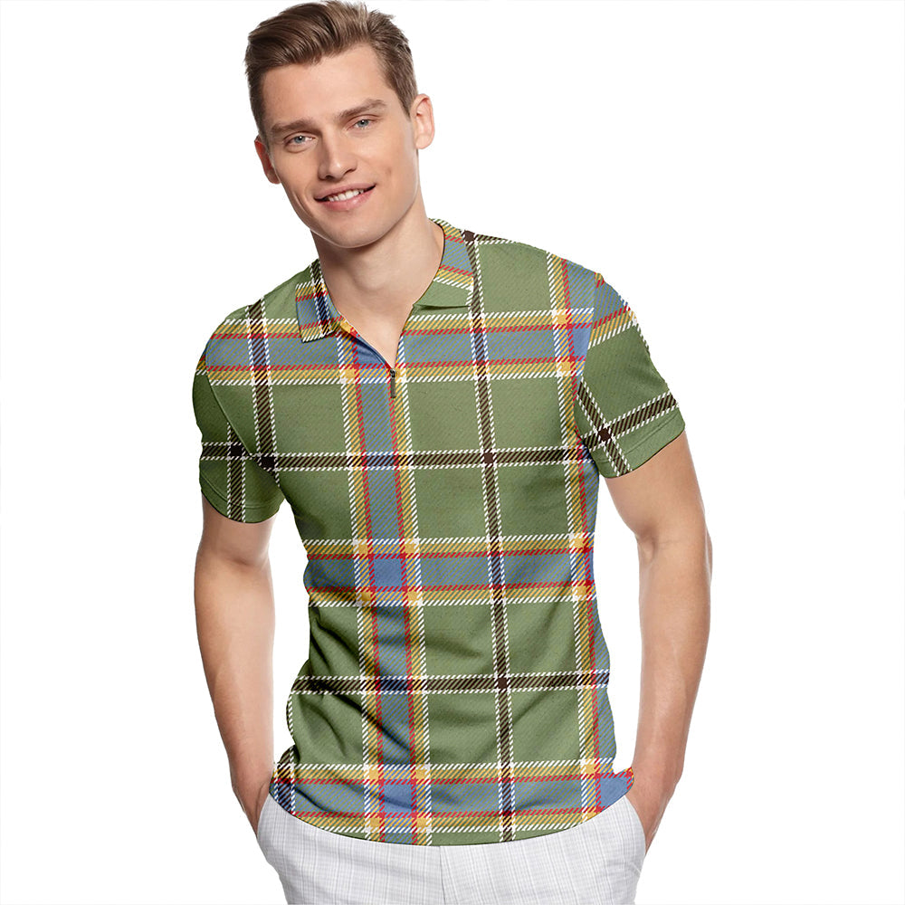 O'Buckley Weathered Tartan Classic Lapel Zip Short Sleeve Polo