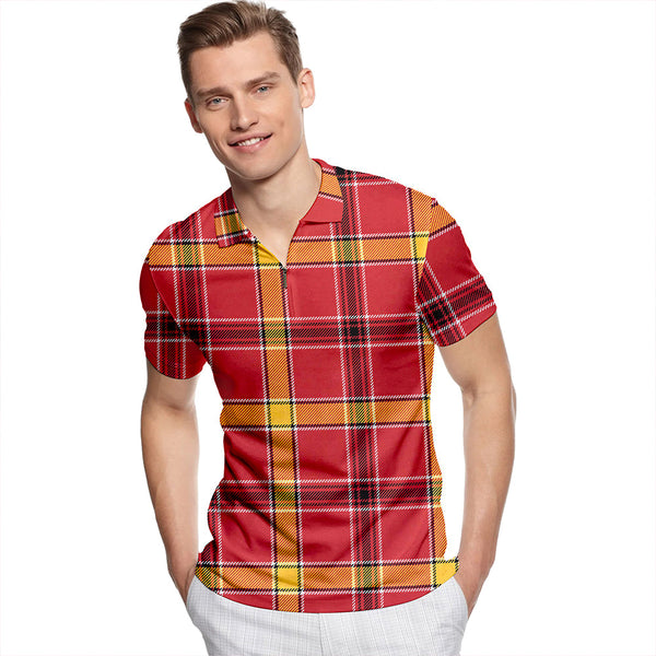 O'Meehan Ancient Tartan Classic Lapel Zip Short Sleeve Polo