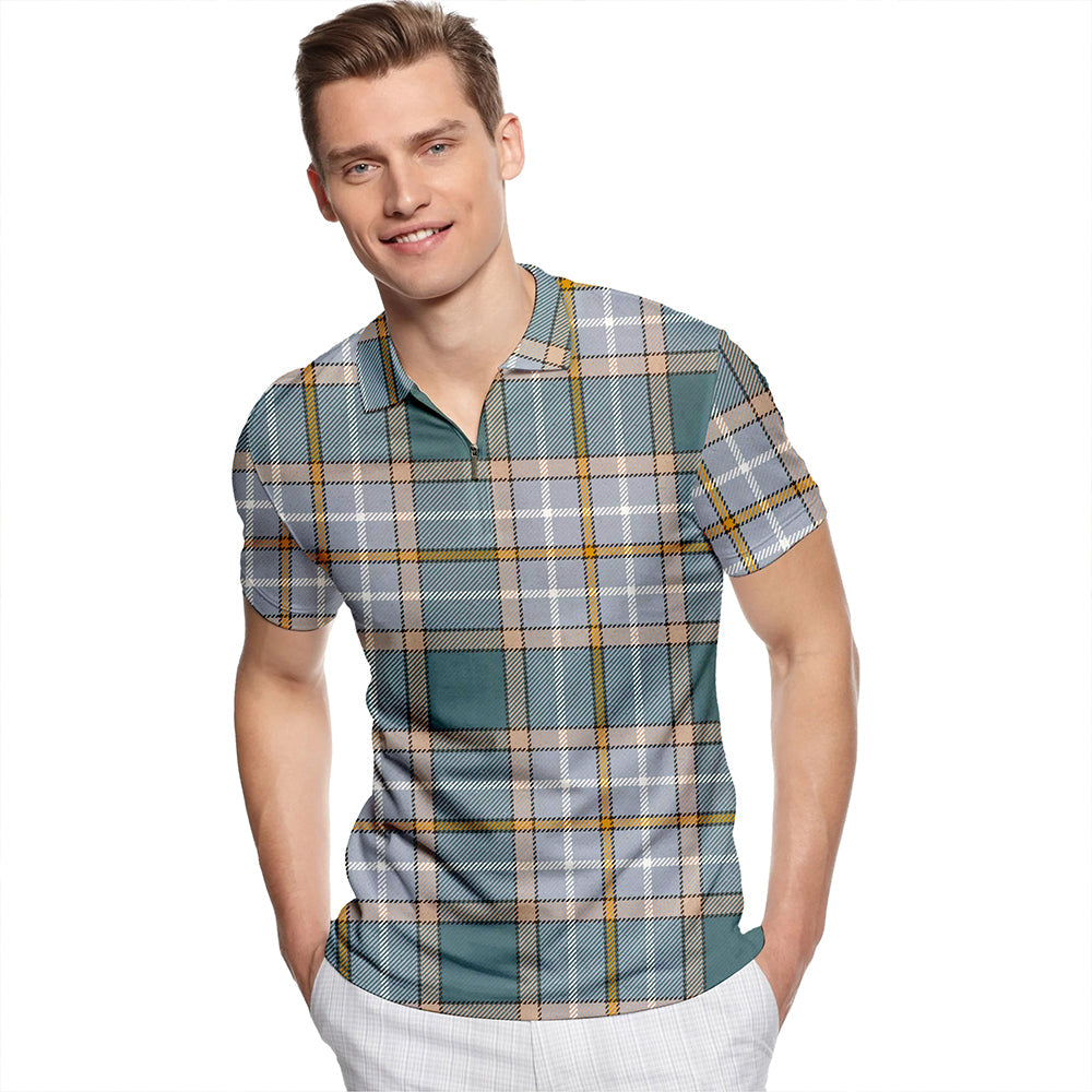 O'Rourke Weathered Tartan Classic Lapel Zip Short Sleeve Polo