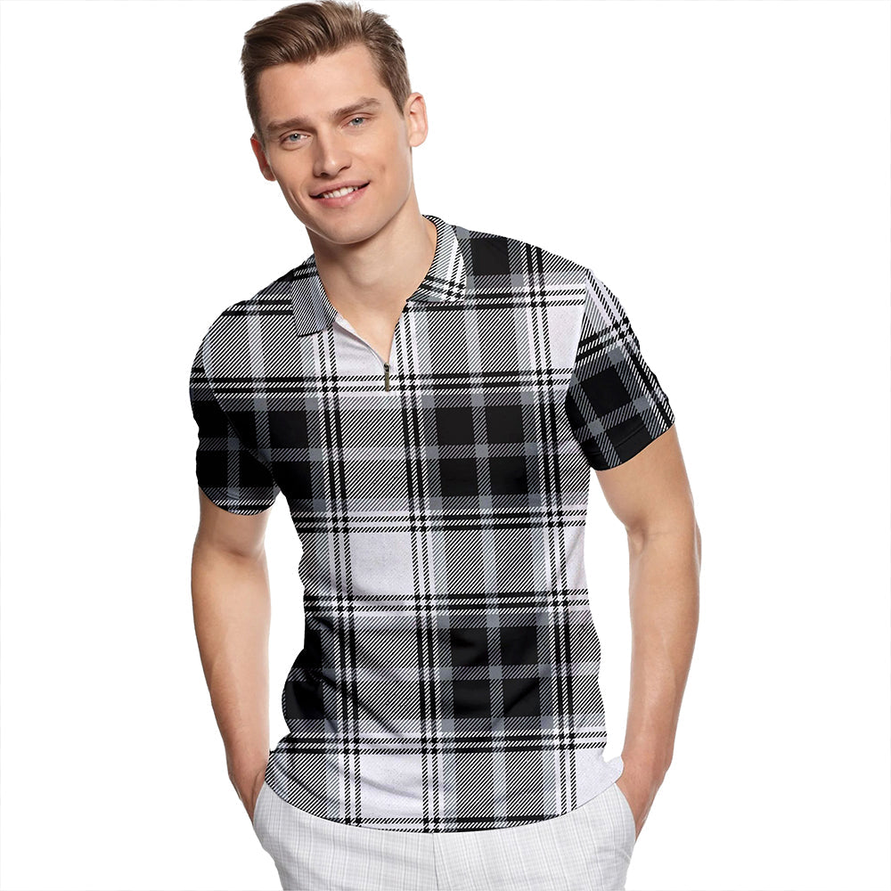 O'Sullivan Beare Modern Tartan Classic Lapel Zip Short Sleeve Polo