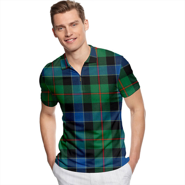 Ogilvie Hunting Modern Tartan Classic Lapel Zip Short Sleeve Polo