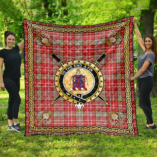 Ogilvie Weathered Clan Badge Tartan Premium Quilt Celtic Shield