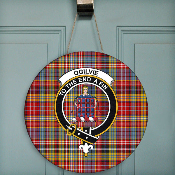 Ogilvie Tartan Classic Crest Round Wooden Sign