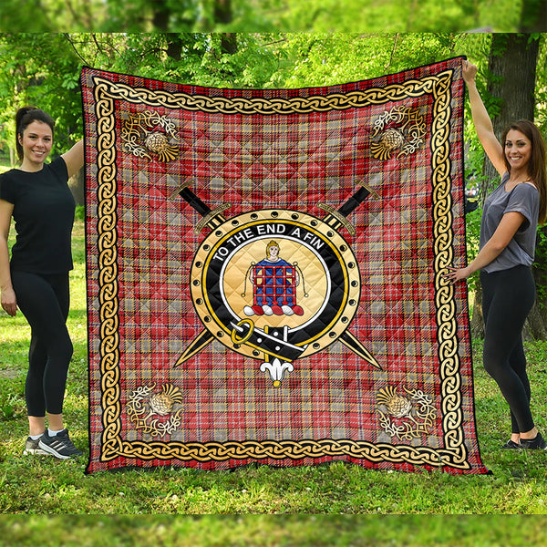 Ogilvie of Airlie Weathered Clan Badge Tartan Premium Quilt Celtic Shield