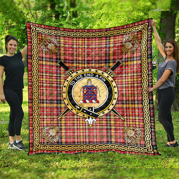 Ogilvie of Strathallan Ancient Clan Badge Tartan Premium Quilt Celtic Shield