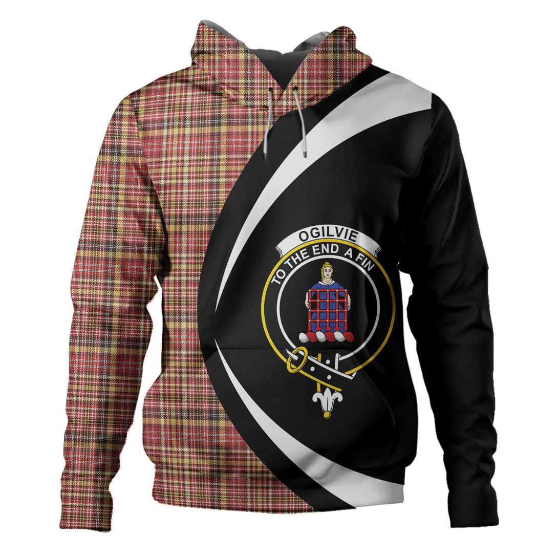 Ogilvie of Strathallan Weathered Clan Badge Tartan Hoodie Circle Style