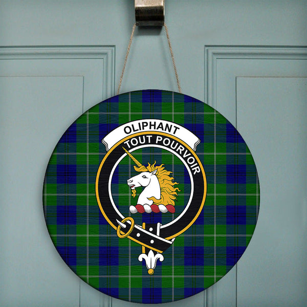 Oliphant Modern Tartan Classic Crest Round Wooden Sign